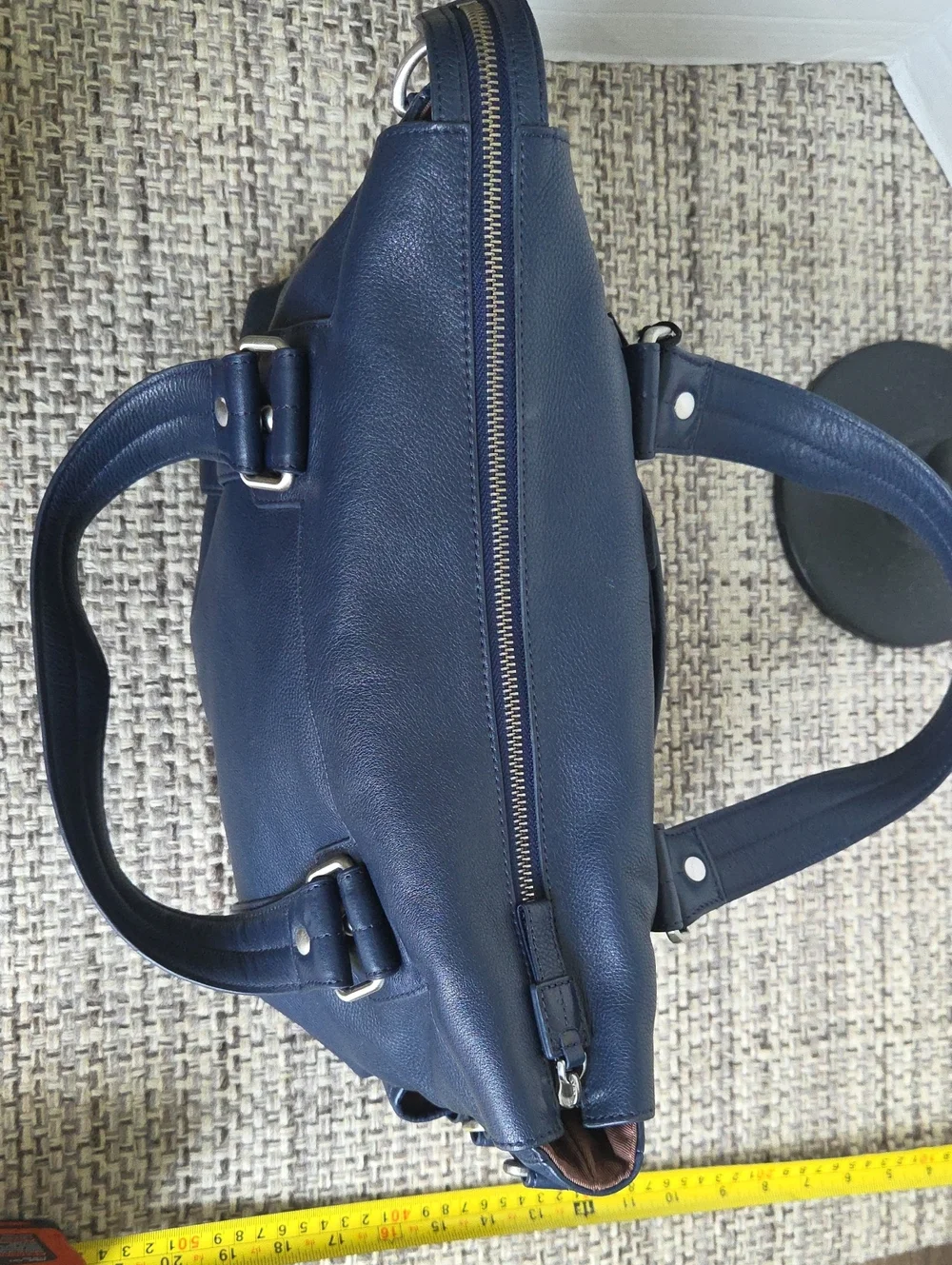 ECCO Navy Blue Hrained Leather Top-Handle Satchel Bag